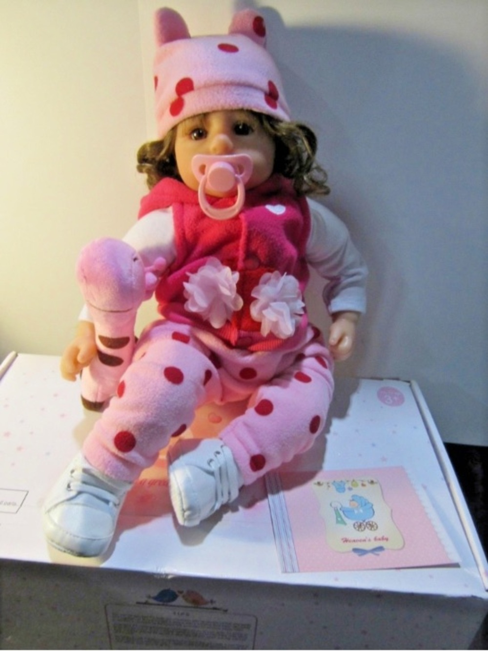 Pink Polka Dot Reborn Baby Doll with Pacifier and Plush Toy